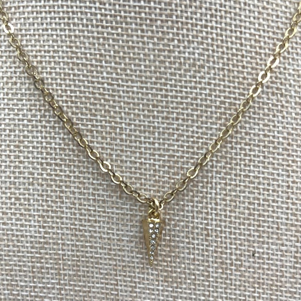 Gold Pave Spike Pendant Necklace Dainty Dagger Triangle Charm Edgy Layering Gift